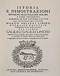 Frontispiece of Galileo's Istoria e Dimostrazioni intorno alle macchie solari
